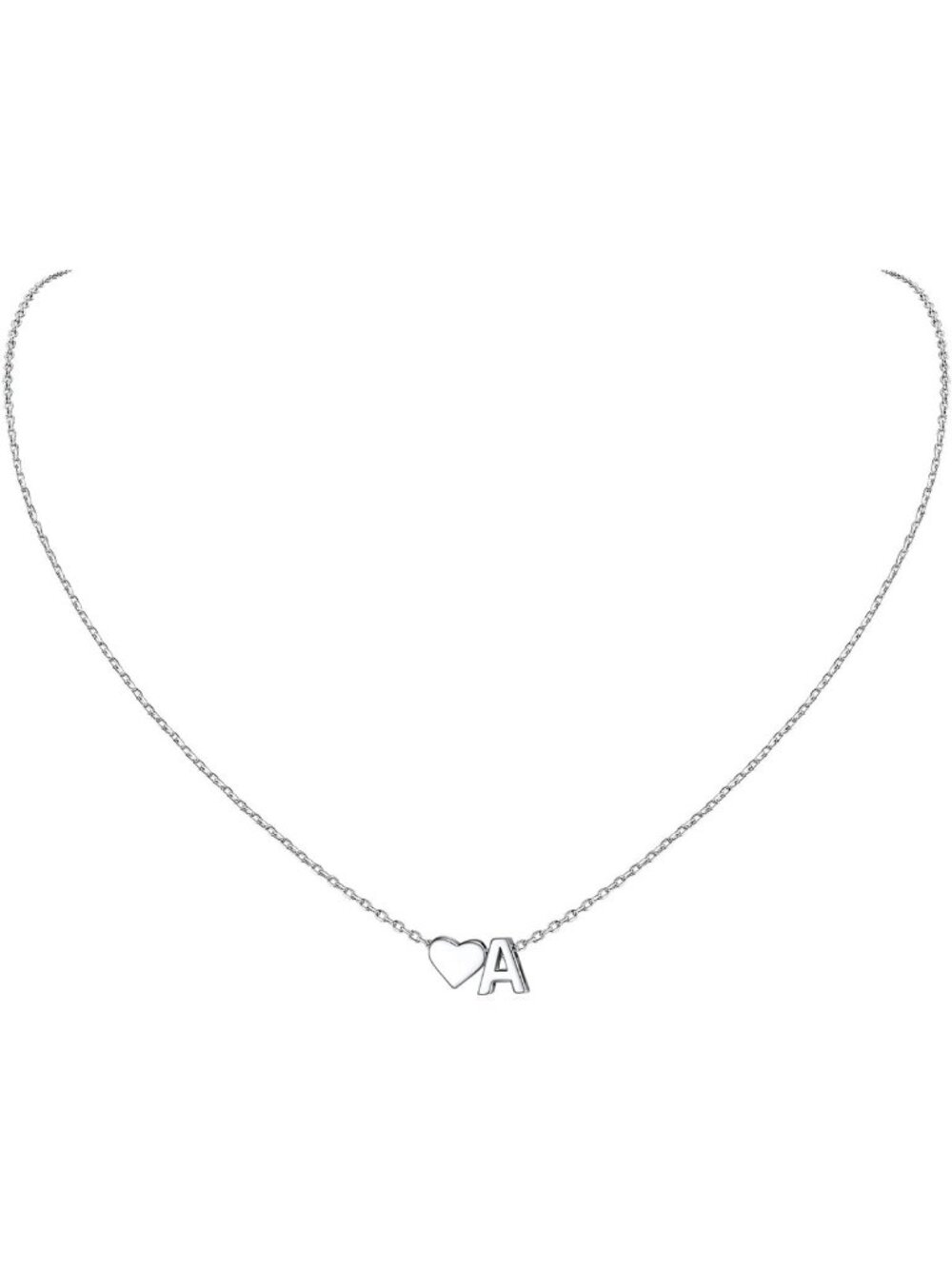 Dainty 925 Sterling Silver Heart Initial Necklace - Personalized Alphabet